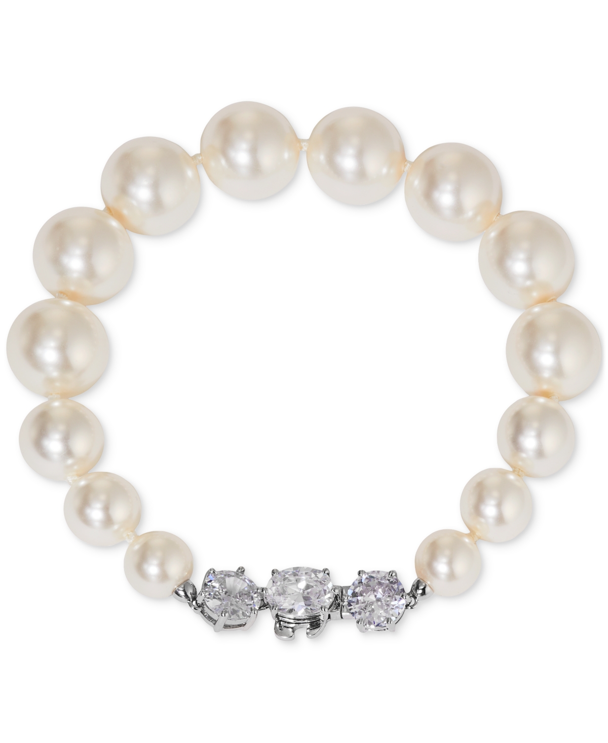 Eliot Danori Silver-tone Cubic Zirconia & Imitation Pearl Flex Bracelet, Exclusively At Macy's In Rhodium