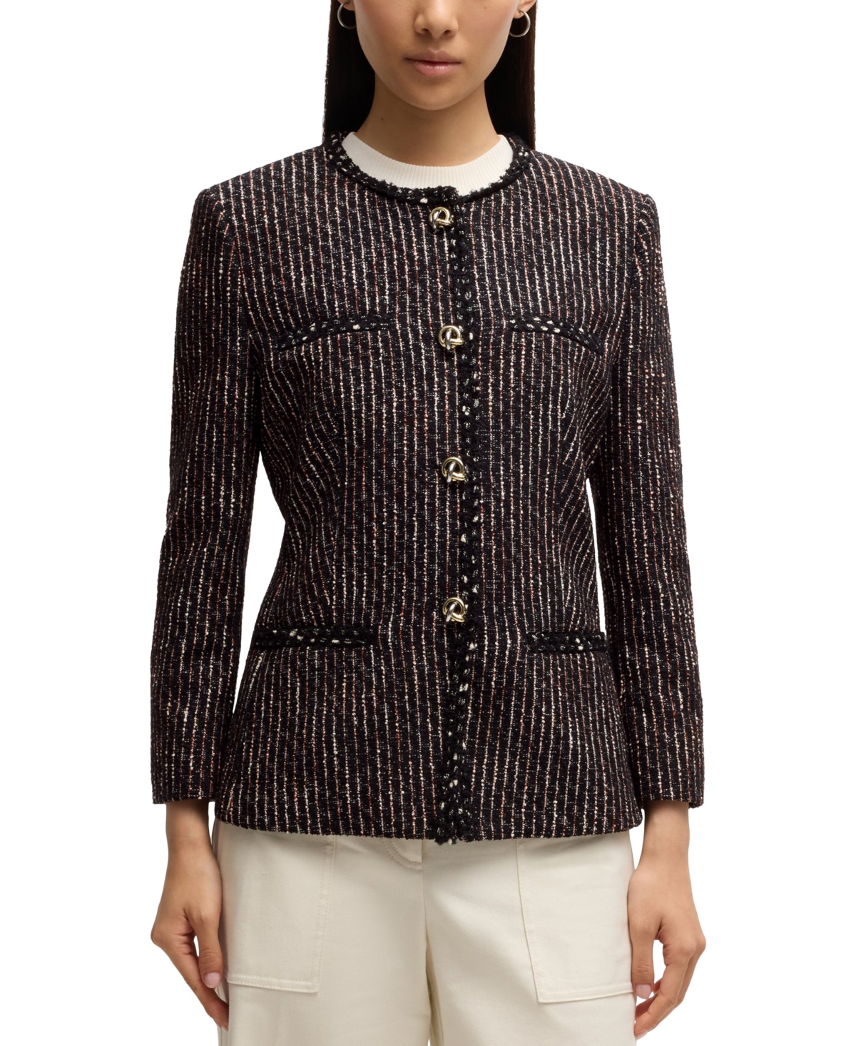 Hugo Boss Boss Jia Stripe Tweed Jacket In Open Misc
