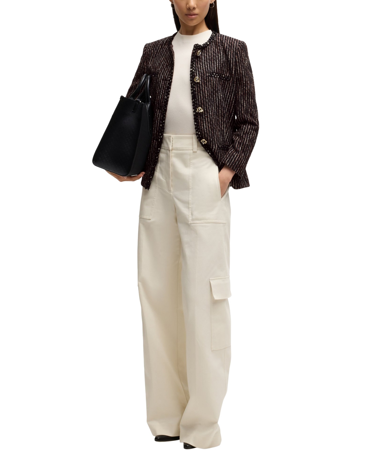 Hugo Boss Boss Jia Stripe Tweed Jacket In Open Misc