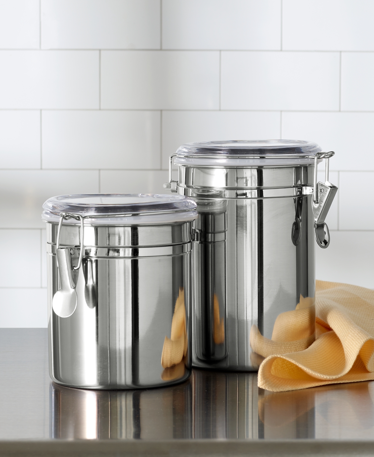 Arch Studio Stainless Steel Clamp-lid Canisters, Set Of 2, Exclusively At Macy's In No Color