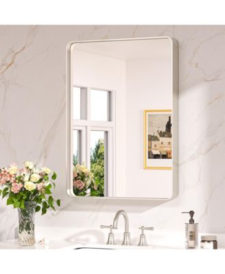 22x30 Inch Brushed Gold Bathroom Vanity Mirror Tempered Glass Metal Framed