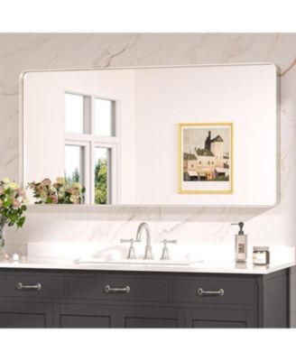 48x24 Inch Brushed Gold Bathroom Vanity Mirror Tempered Glass Metal Framed