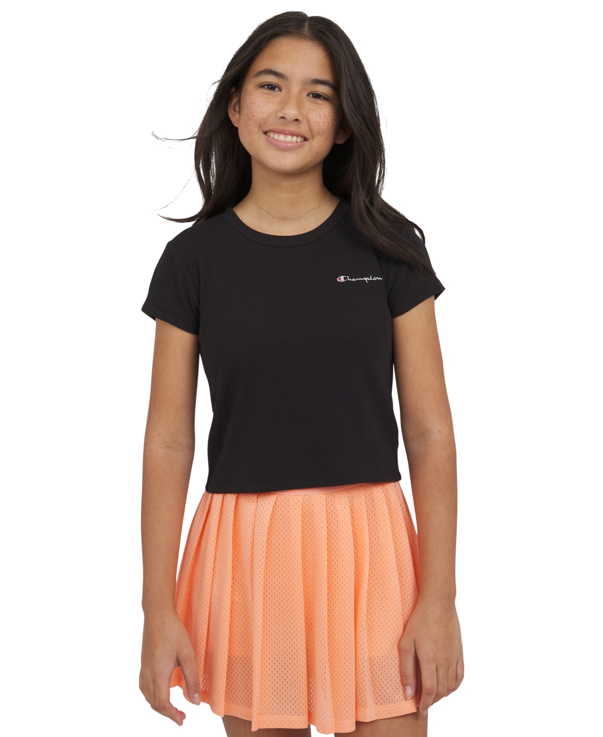 Champion Big Girls Ribbed Baby Tee In Black