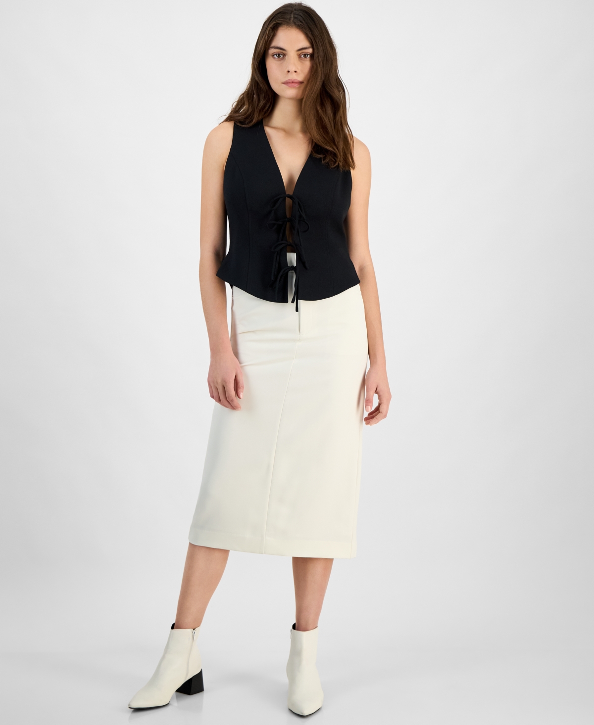 Bar Iii Women's Gold-tone-button Slit-back Midi Skirt, Exclusively At Macy's In Ivory Cloud