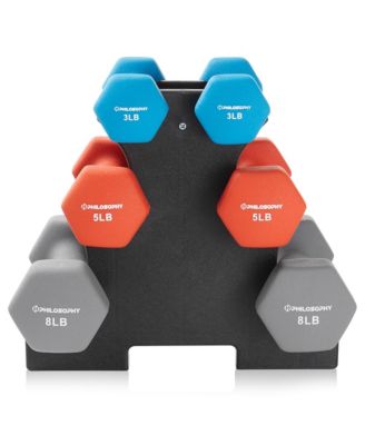 Neoprene Dumbbell Hand Weights with Stand, 32 lbs (3 lb, 5 lb, 8 lb Pairs)