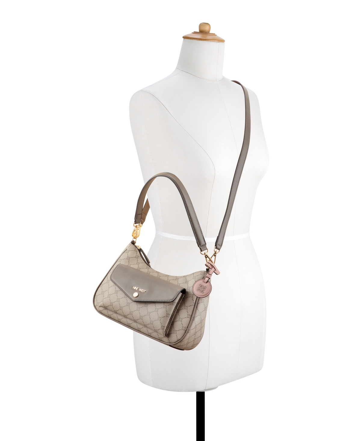 Nine West Caireann Medium Shoulder Bag In Beige Logo Flint