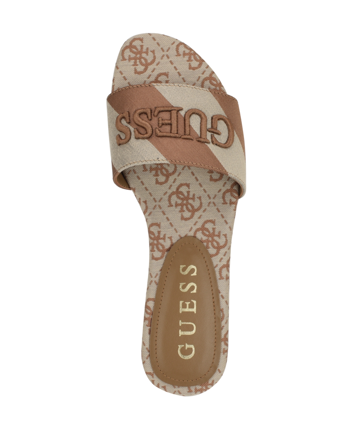 Guess Women's Harini Slip-on Logo Flat Sandals In Medium Brown,white Stripe Multi