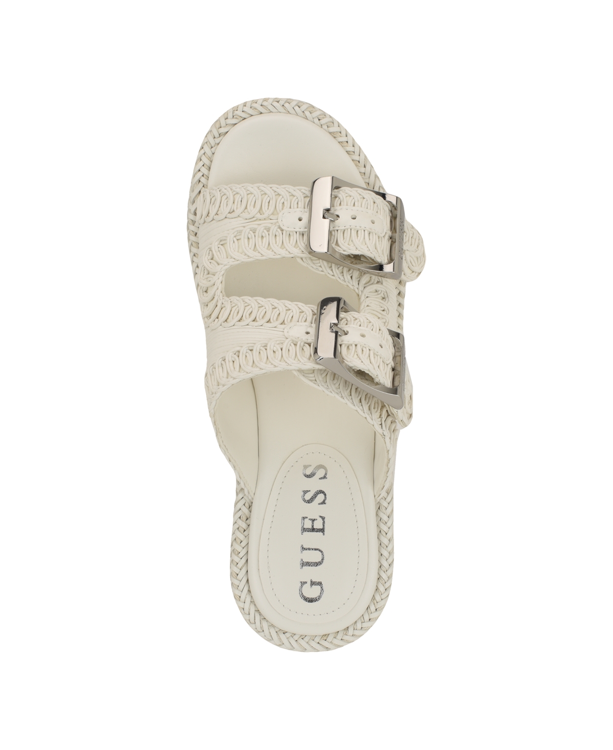 Guess Women's Binks Double-buckle Woven Platform Wedge Sandals In Ivory