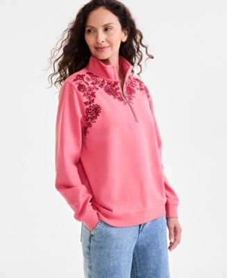 売れ筋商品|||スタイルアンドコー パーカー・スウェットシャツ アウター レディース Petite Embroidered Fleece Mock-Neck Top, Exclusively at Macy's Oatmeal Style & Co Petite Embroidered Fleece Mock-Neck Top