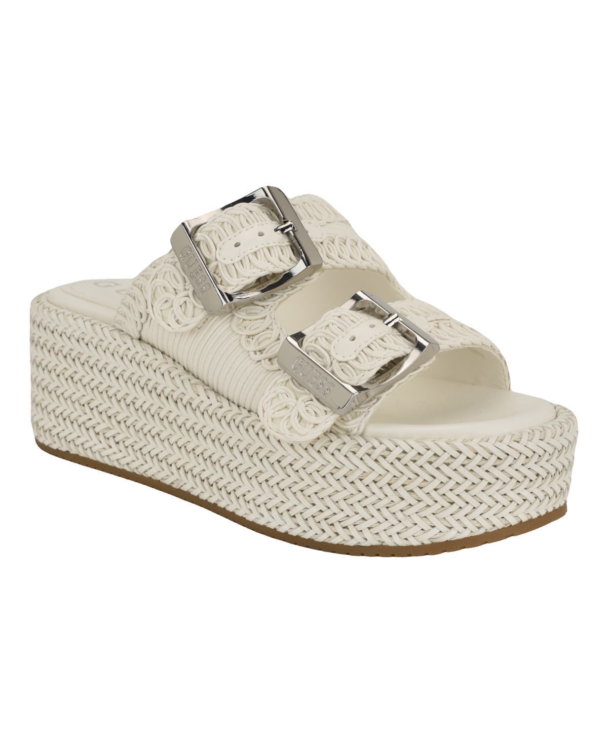 Guess Women's Binks Double-buckle Woven Platform Wedge Sandals In Ivory