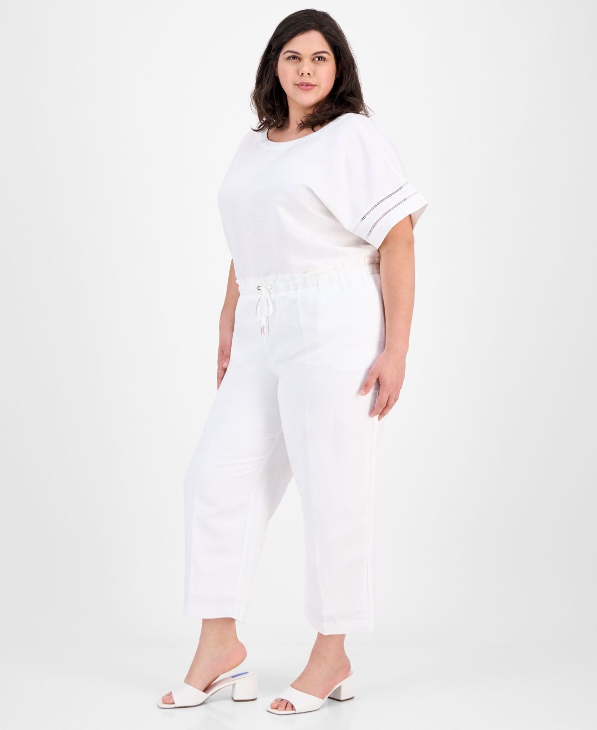 Anne Klein Plus Size Drawstring High-rise Pants In Bright White