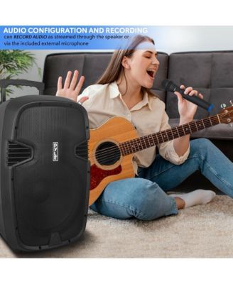 Portable Bluetooth PA Speaker System with Rechargeable Battery, UHF Microphones, MP3/USB/SD Readers, FM Radio, 12” Subwoofer (1000W)