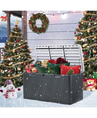 85 Gallon Deck Box, Lockable Storage UV Resistant Container with Hydraulic Rods for Patio Furniture Outdoor Cushions, Garden Tools and Sports Equipments, Brown