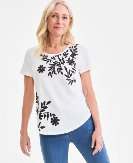 Petite Perfect Printed Crewneck Tee - Spring Shiitake