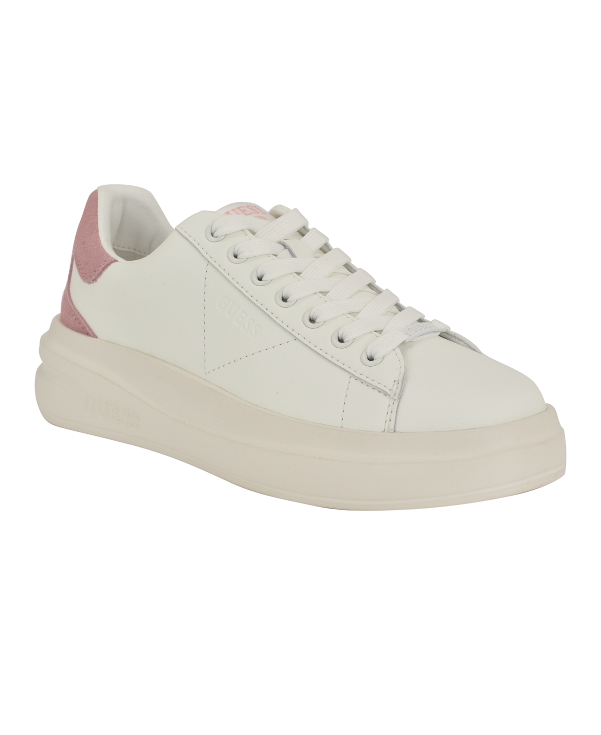 Guess Women's Elbina Contrast Heel Lace-up Sneakers In White,light Pink