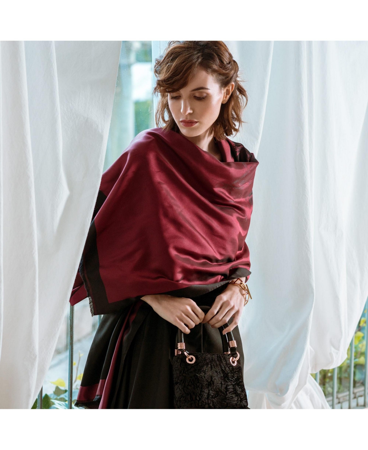 Fortuna - Silk Scarf/Shawl for Women - Silver pearl