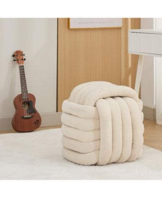 Chenille Fabric Modern Knot Design Ottoman, Comfortable Footstool for Living Room and Bedroom