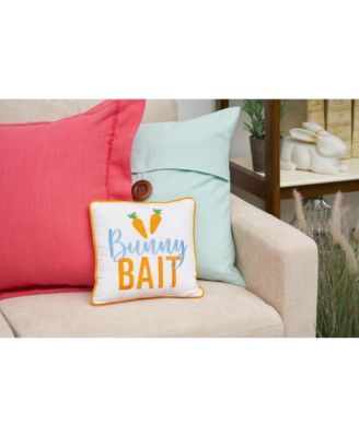 Easter "Bunny Bait" Embroidered Small/Petite Spring Themed Accent Pillow, 10" x 10"