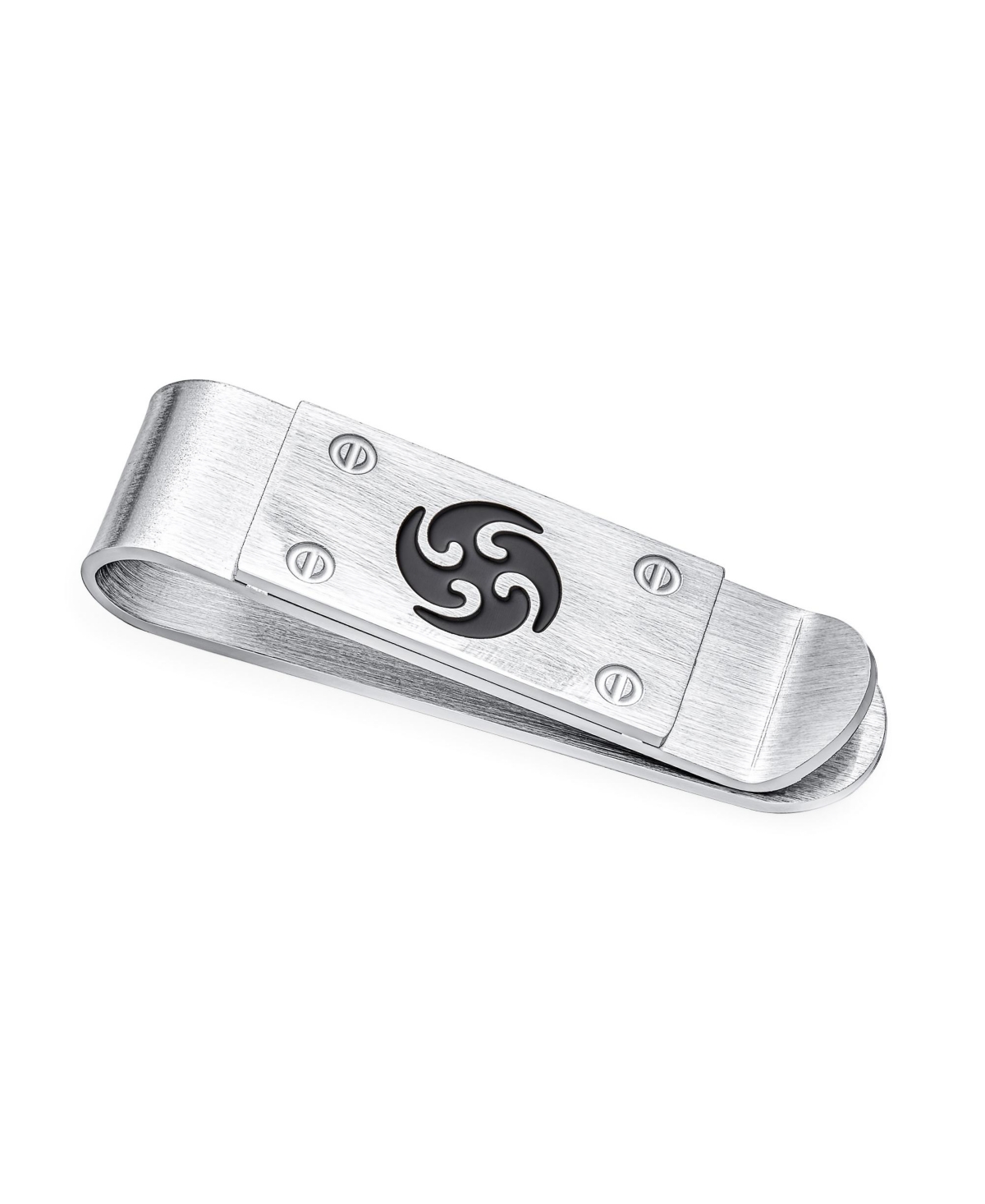 Black Whirling Spinning Symbol Blade Ninja Star Money Clip Credit Card Graduation Stainless Steel - Silver tone
