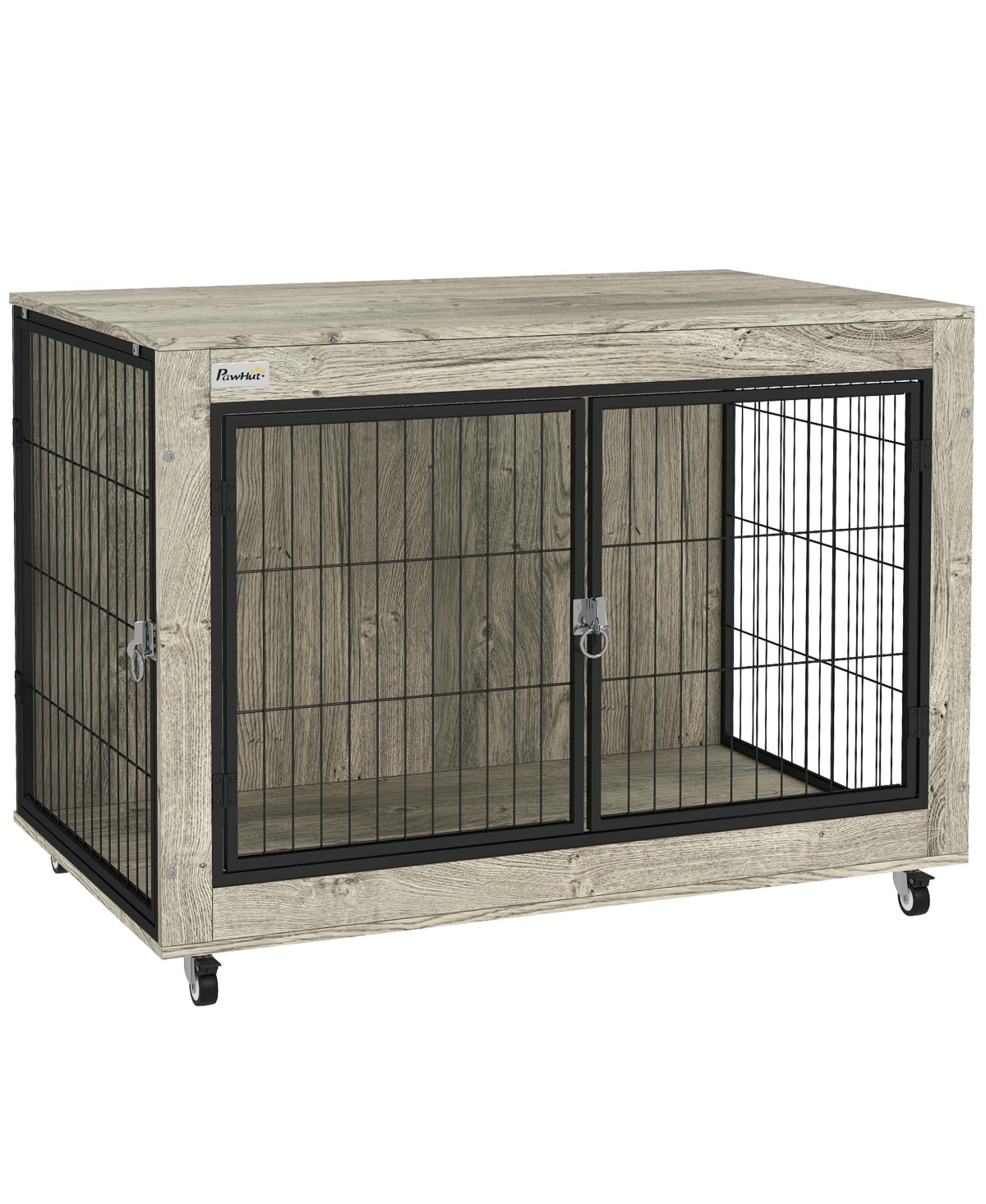39" Dog Crate Furniture on Wheels, for Large Dogs, - Gray