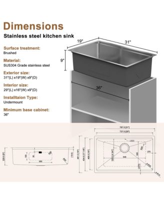 31inch L x 19inch W Undermount Kitchen Sink with Accessories