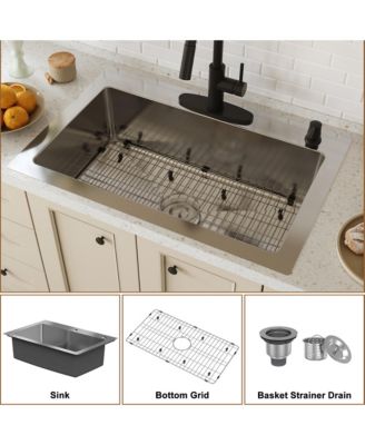 33inch L x 22inch W Drop-in Kitchen Sink with Accessories