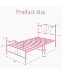 Twin Size Bed Frame, Heart Shaped Metal Bed Frame with Headboard and Footboard, Platform Bed Frame with Sturdy Slat Support, Underbed Storage Space, No Box Spring Needed