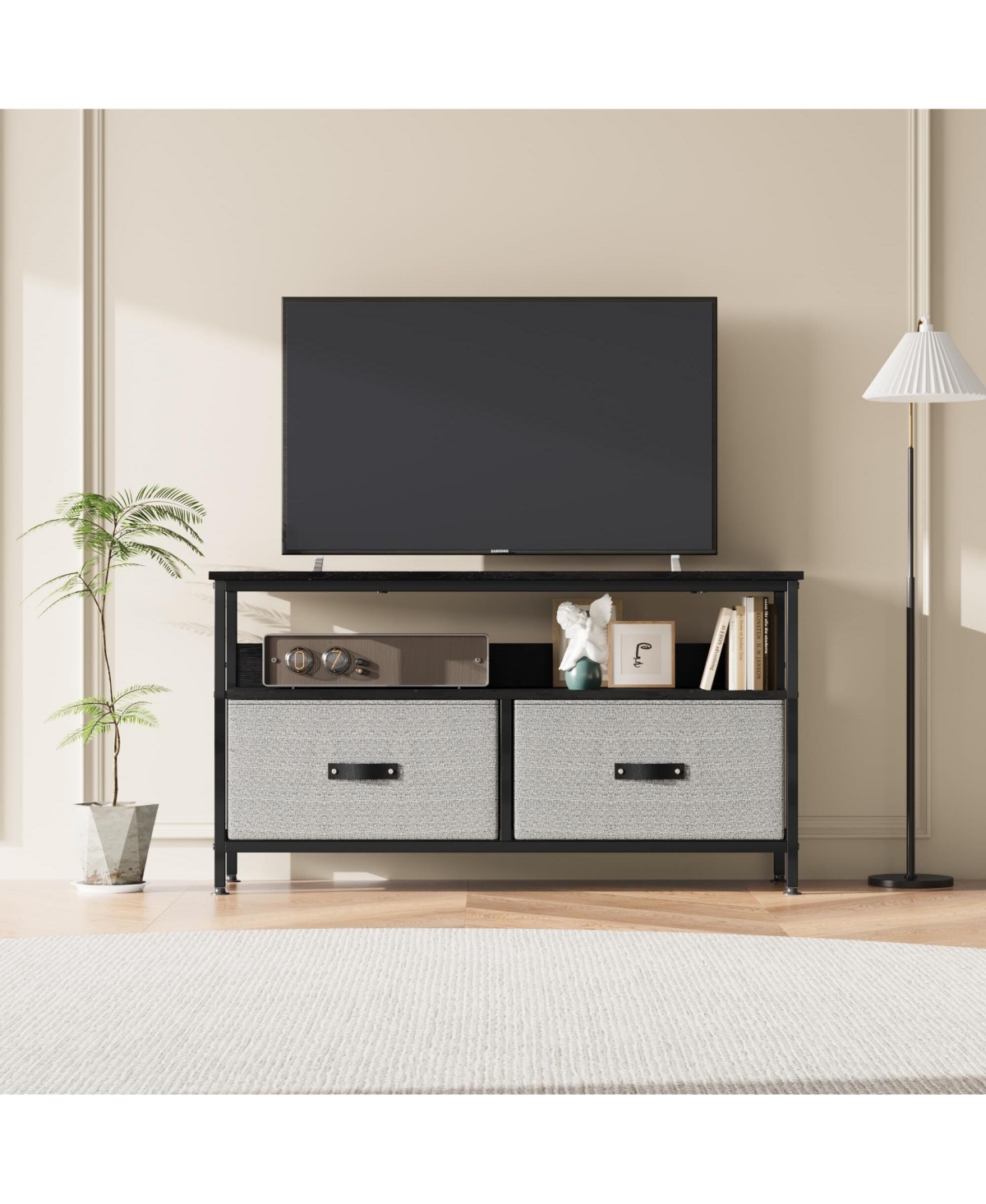 gaomon 50 Inch Tv Stand for Living Room, Dresser Tv Stand for with 2 Drawers - Black