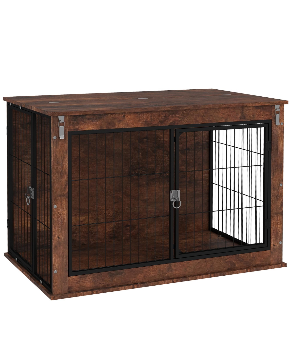 39&#x22; Dog Crate Furniture w/ Flip-up Top Opening, 2 Doors, for L Dogs - Rustic brown
