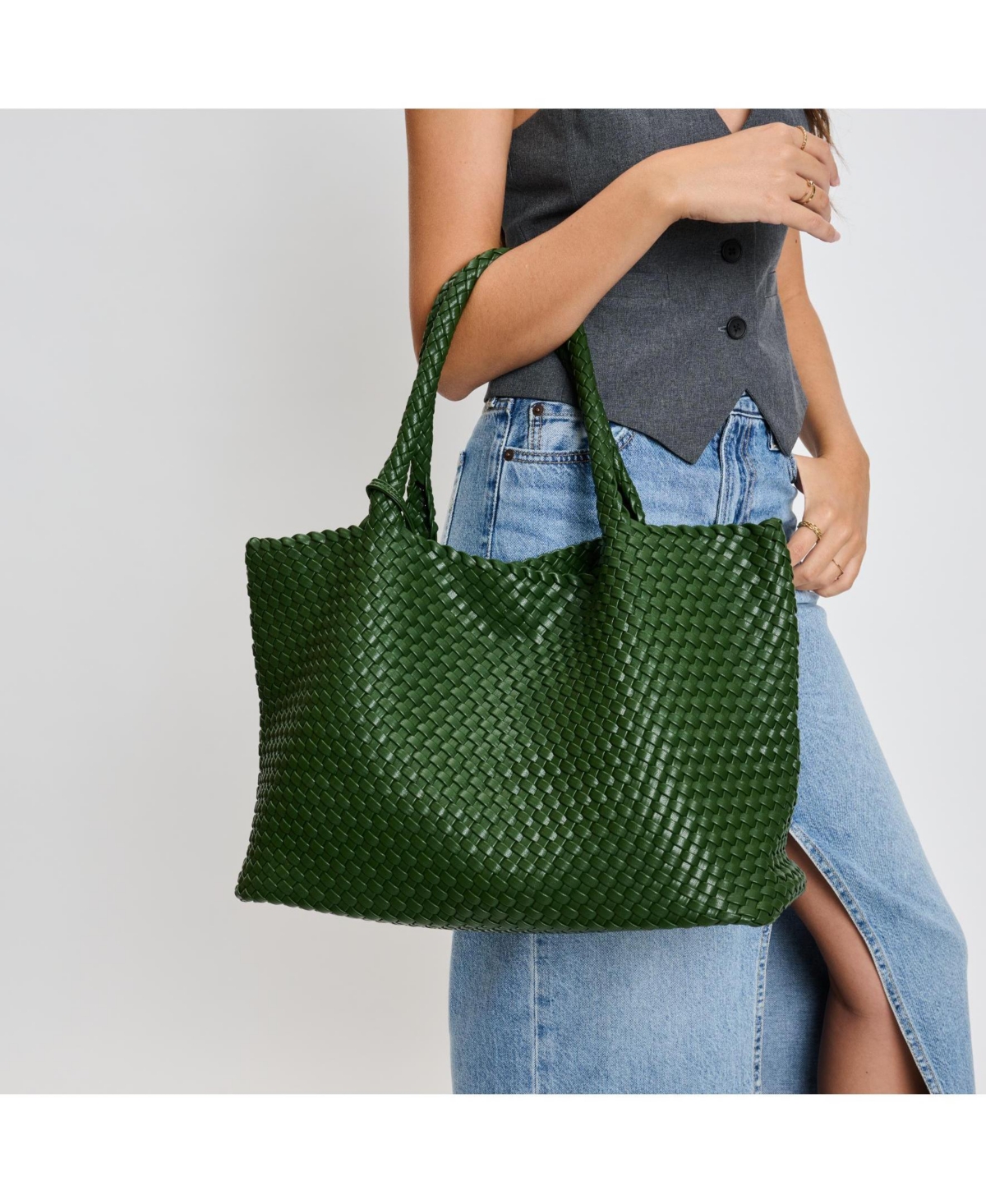 Moda Luxe Solana Large Woven Tote Bag In Forest