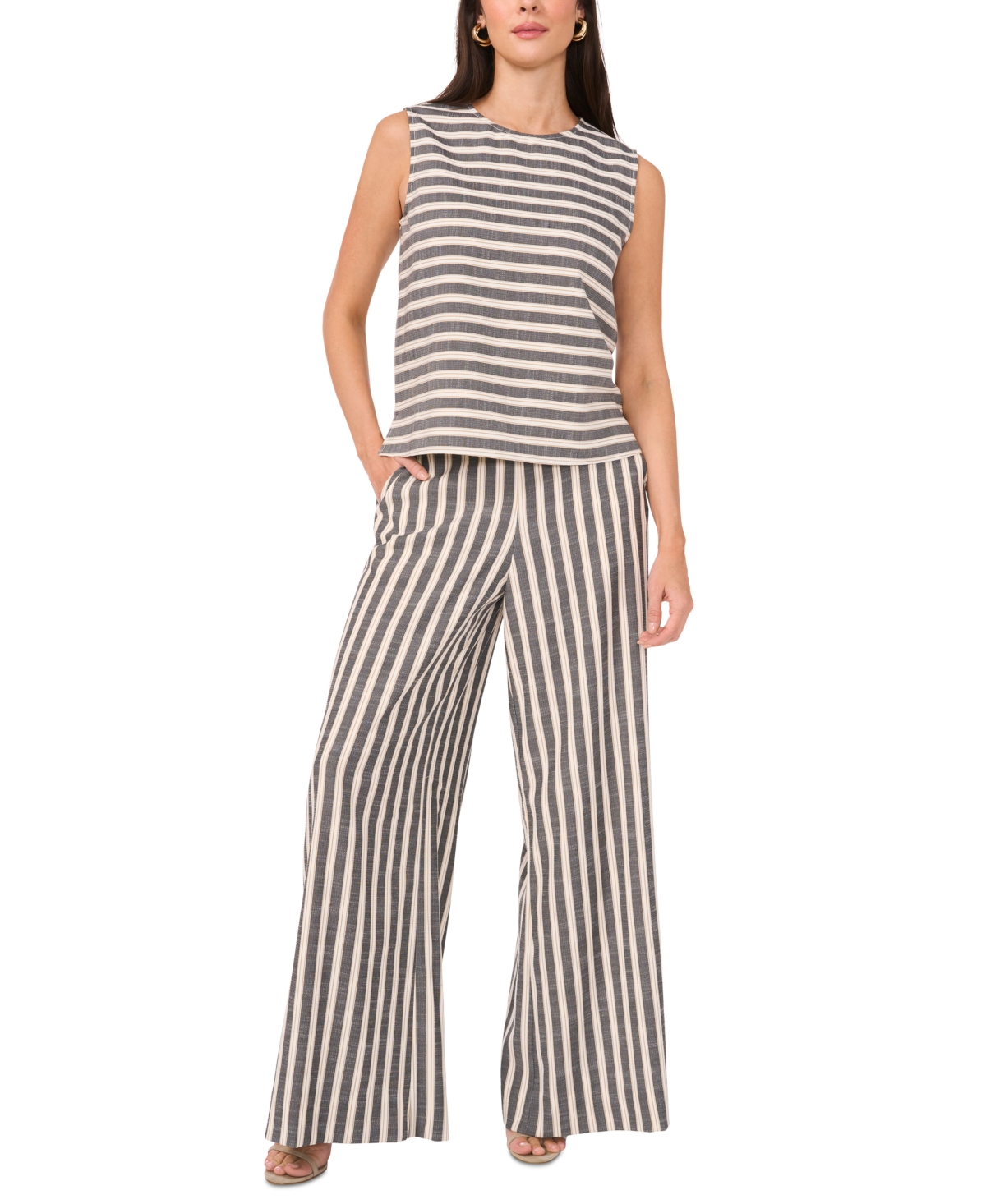 VINCE CAMUTO WOMEN'S STRIPED SLEEVELESS ROUND-NECK TOP 