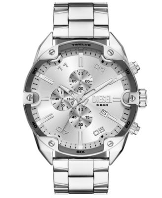 Men's Spiked Quartz Chronograph Silver Stainless Steel Watch, 49mm