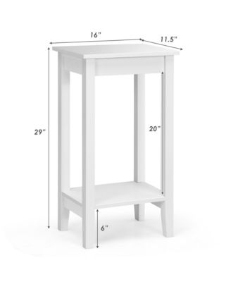 2-Tier Nightstand End Side Table Coffee Table Wooden Legs Bedroom White