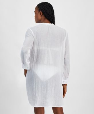 Women's Big Shirt Button-Front Long-Sleeve Swim Cover-Up