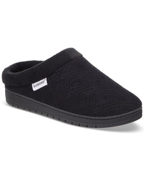 Женские сабо Isotoner Signature Gemma Diamond Microterry Clog Slippers, цвет: Чёрный