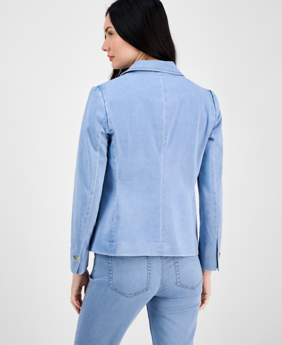 Shop Anne Klein Women's Denim Notched Collar One-button Blazer In Huntington Wash