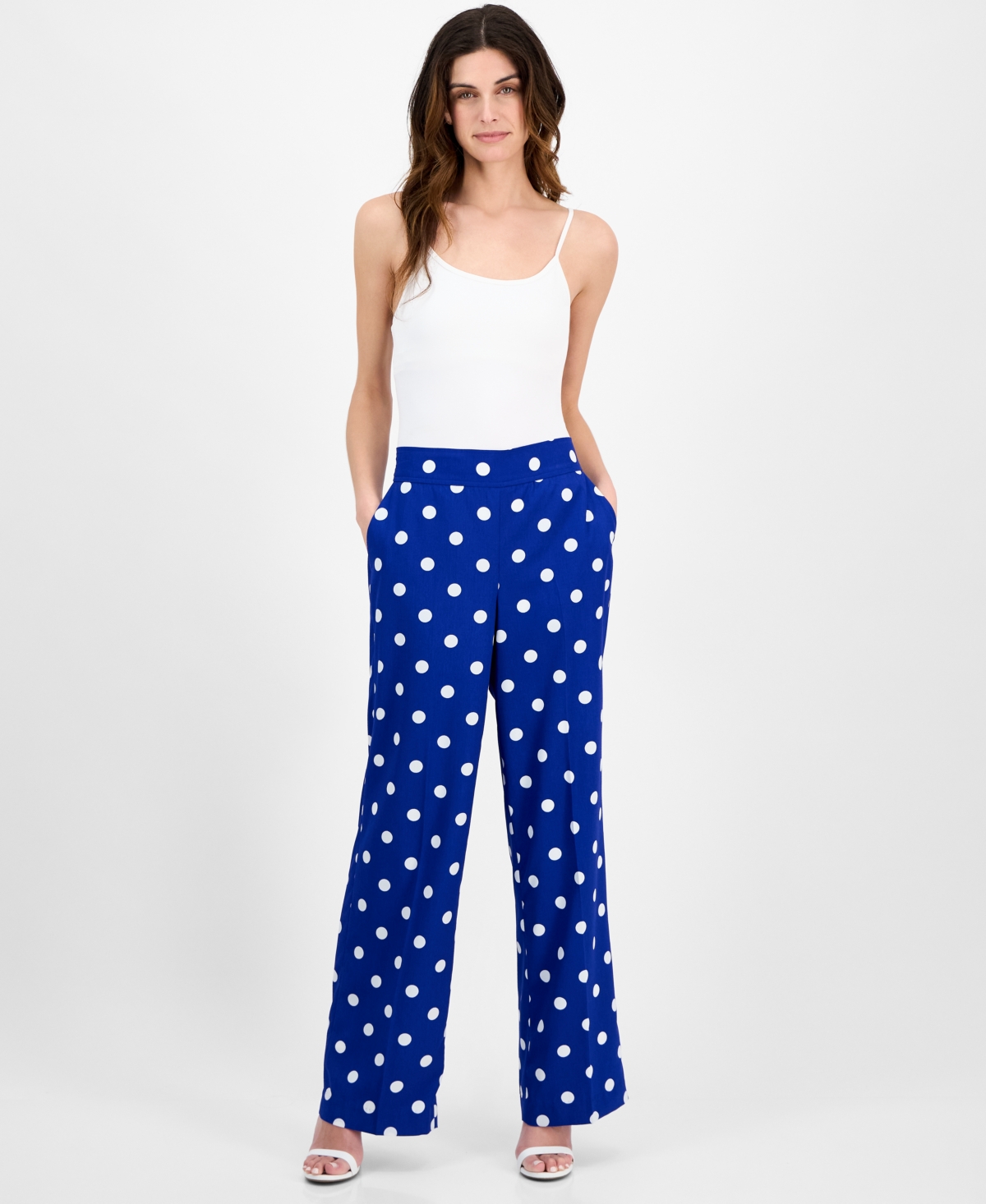 Women's Printed Pull-On Wide-Leg Pants - Santorini Blue/bright White