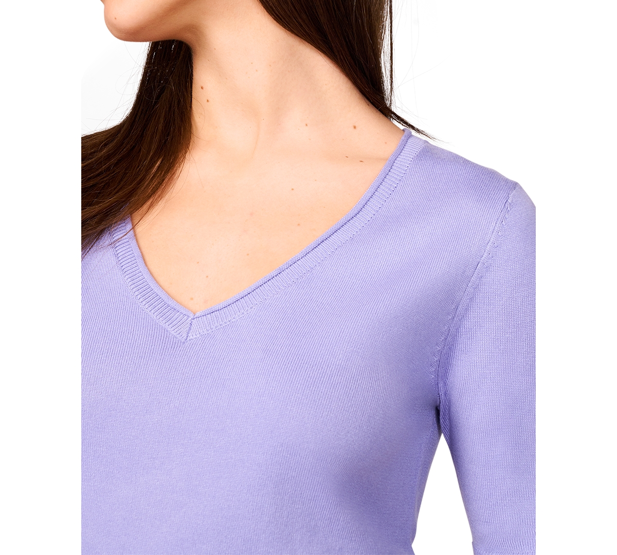 Melissa Paige Petite Rolled V-neck Elbow-sleeve Sweater In Purple