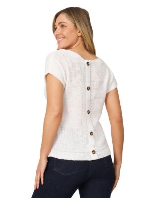 Women's Button-Back Short-Sleeve Tape-Yarn Sweater