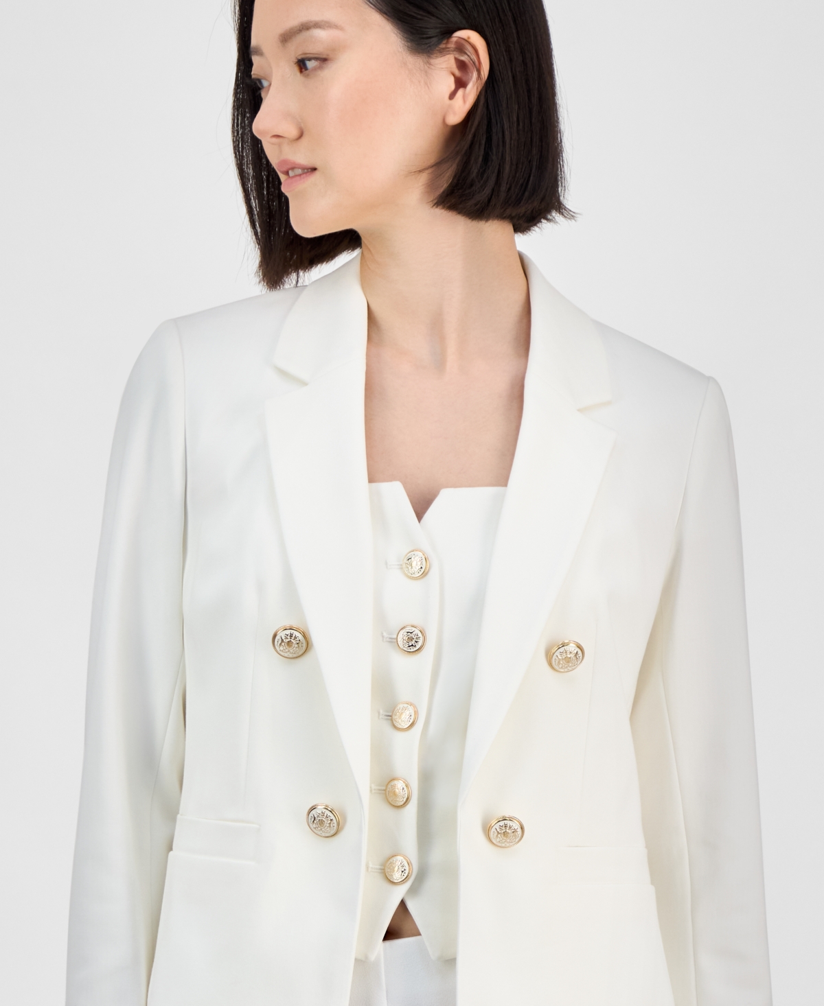 Shop Anne Klein Women's Notched-collar Open-front Jacket In Bright White