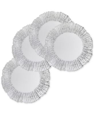 American Atelier - Deniz Silver Flower Glass Charger Plates, Set of 4