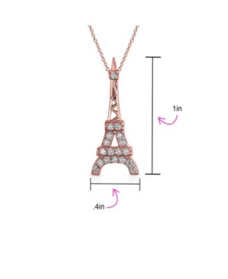Eiffel Tower Pendant Necklace with Cubic Zirconia Pave on Sterling Silver