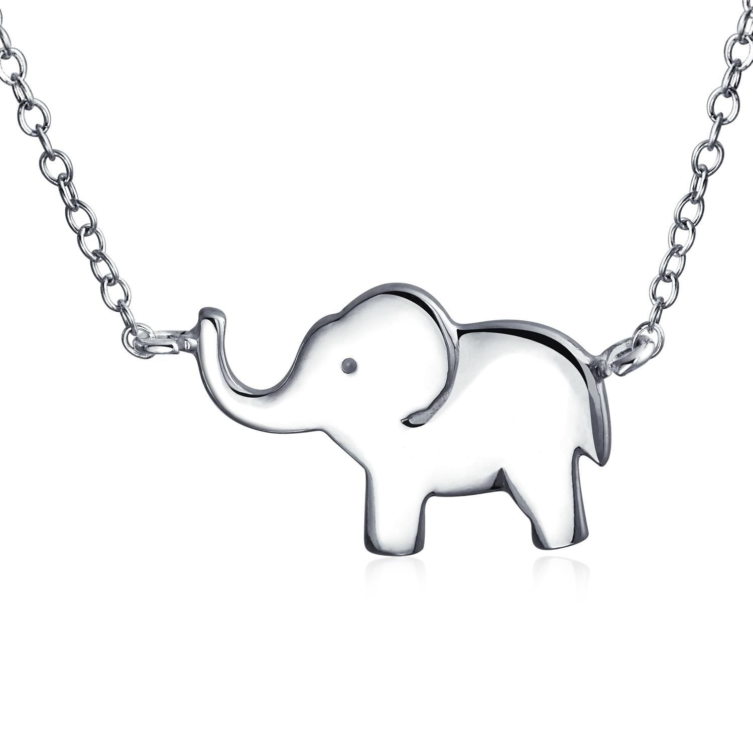 Zoo Animal Good Luck Elephant Pendant Station Necklace .925 Sterling Silver
