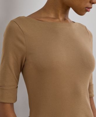 Petite Stretch Cotton Boatneck Tee