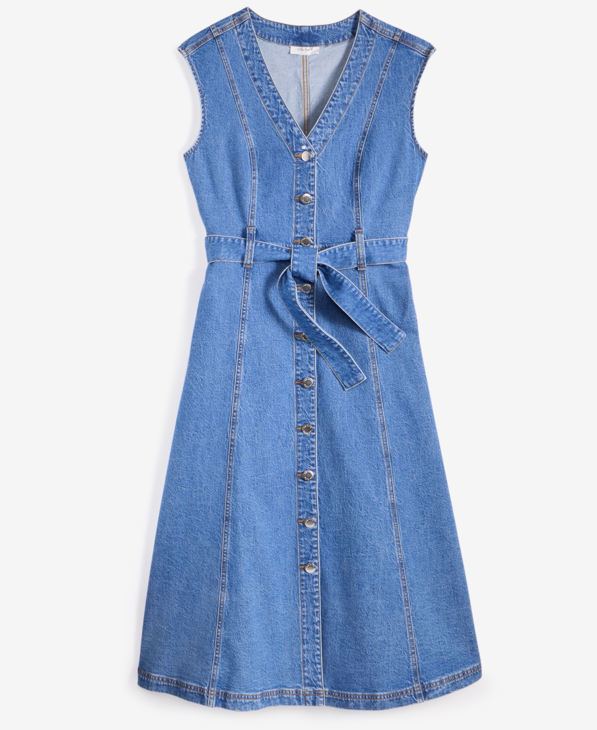 On 34th Women's Sleeveless Belted Denim Midi Dress, Exclusively At Macy's In Bright Medium
