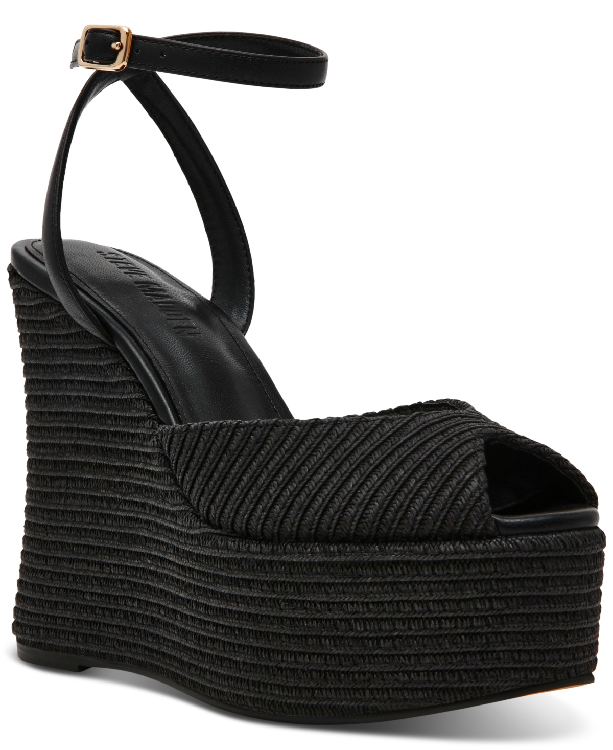 Steve Madden Women's Wanona Raffia Wedge Sandals In Black Raffia