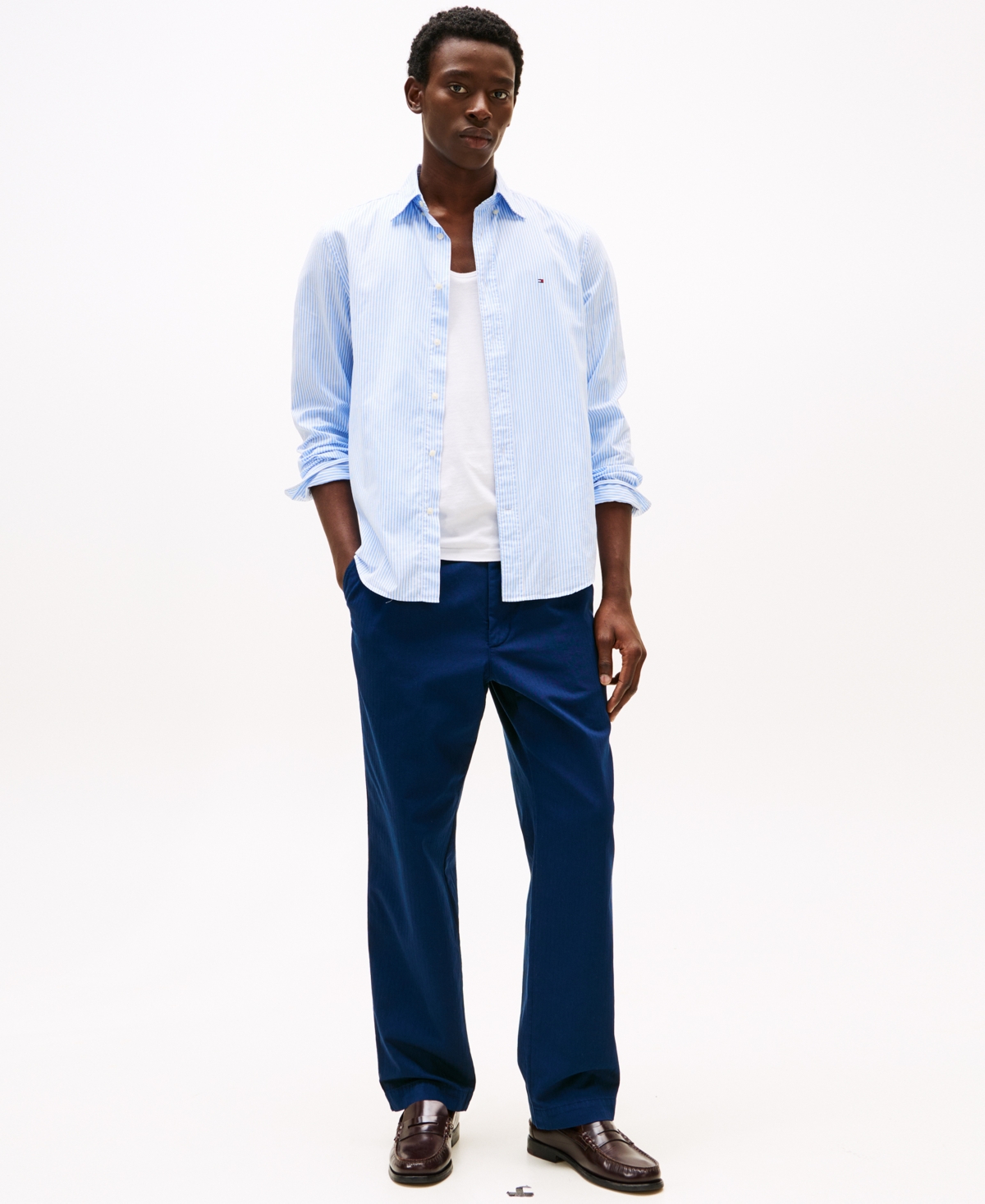 Tommy Hilfiger Men's Regular-fit Striped Poplin Shirt In Sweet Blue,optic White