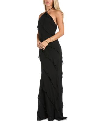 Juniors' Tiered Ruffled Chiffon Gown