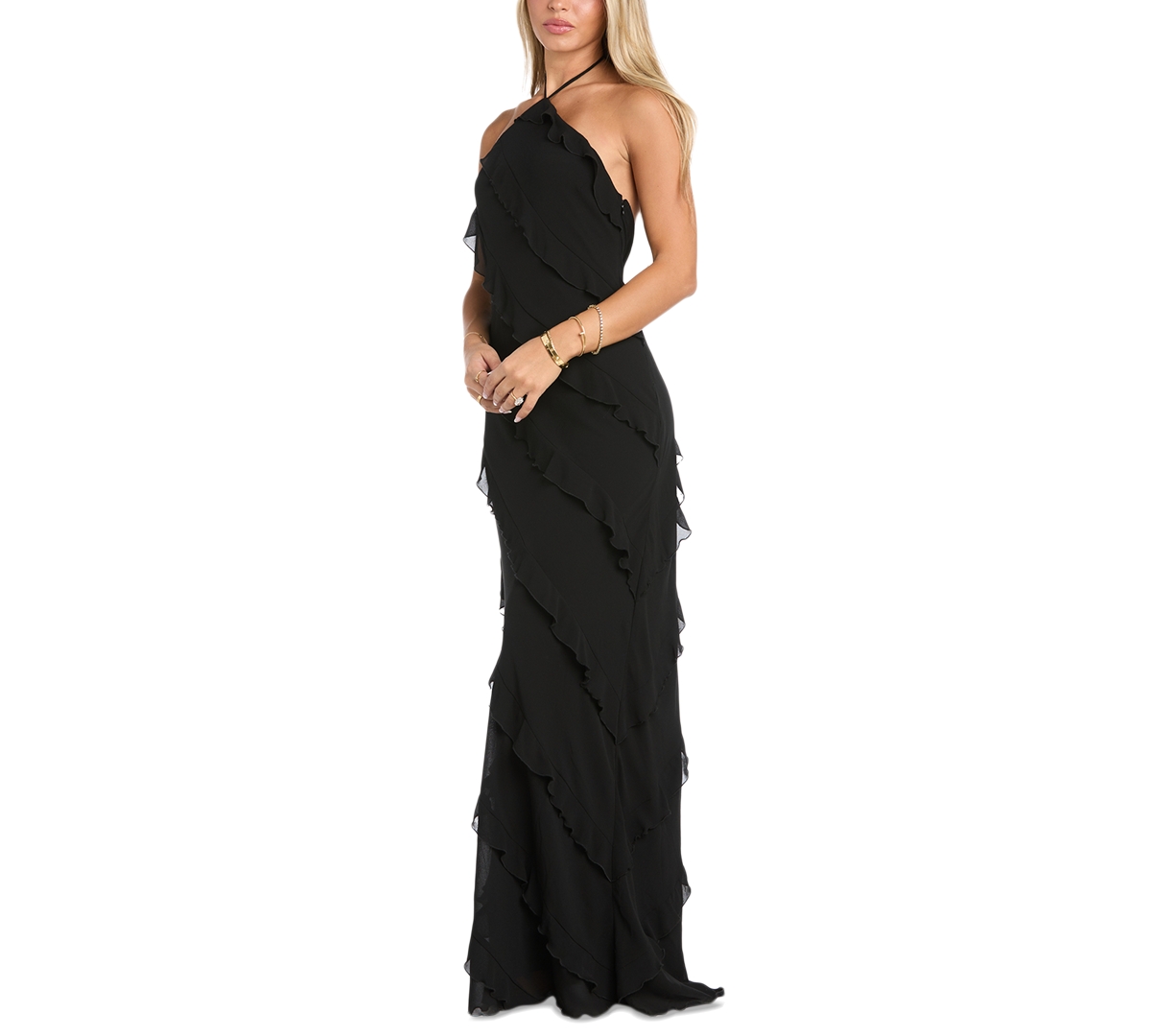 Morgan & Company Women's Tiered Ruffled Chiffon Gown In Black