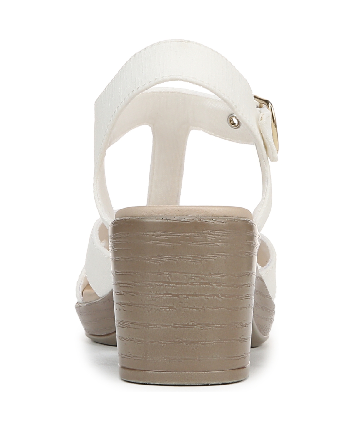 Bzees Premium Women's Everly Washable Block Heel Strappy Sandals In White Stretch Denim Fabric